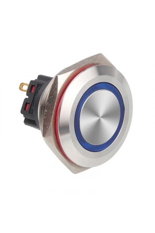 WD28B-P1-E 28mm Düz Yaylı Işıklı Metal Buton - Mavi