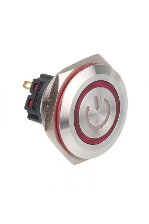 WD28B-P1-EC 28mm Düz Yaylı Işıklı Power Metal Buton - Kırmızı