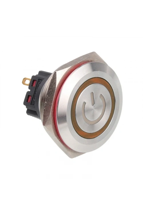 WD28B-P1-EC 28mm Düz Yaylı Işıklı Power Metal Buton - Sarı