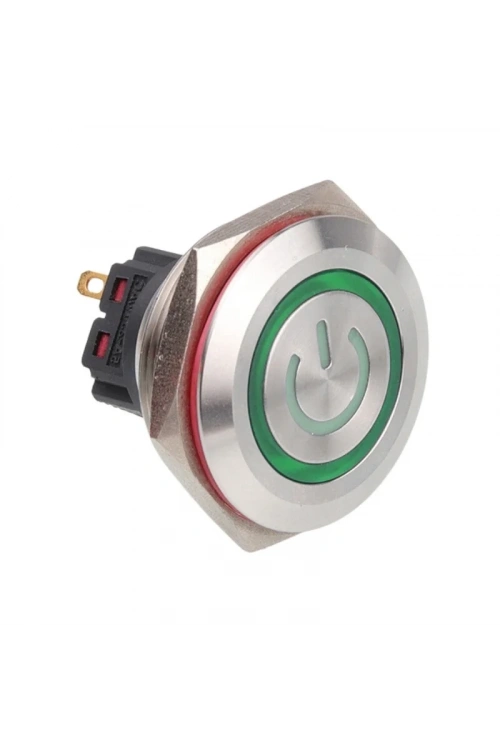 WD28B-P1-EC 28mm Düz Yaylı Işıklı Power Metal Buton - Yeşil