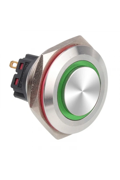 WD30B-G1-E 30mm Çıkık Yaylı Işıklı Metal Buton - Yeşil