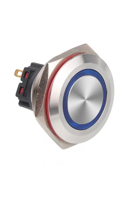 WD30B-P1-E 30mm Düz Yaylı Işıklı Metal Buton - Mavi