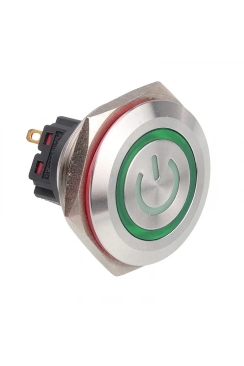 WD30B-P1-EC 30mm Düz Yaylı Işıklı Power Metal Buton - Yeşil
