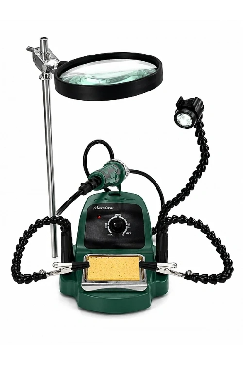 ZD-8988E-C 48W 360° Dönebilen Timsah Klipsli, Büyüteçli ve Fenerli Lehimleme İstasyonu