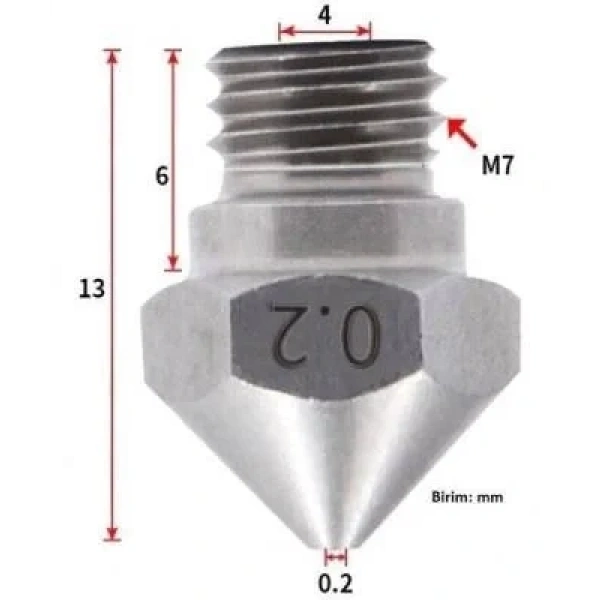 0.2mm Çelik Nozzle MK10-4mm-M7