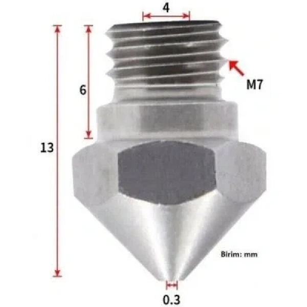 0.3mm Çelik Nozzle MK10-4mm-M7