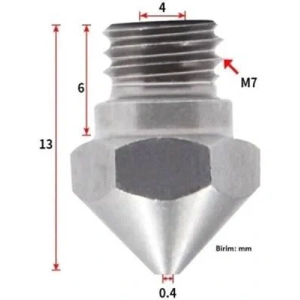 0.4mm Çelik Nozzle MK10-4mm-M7
