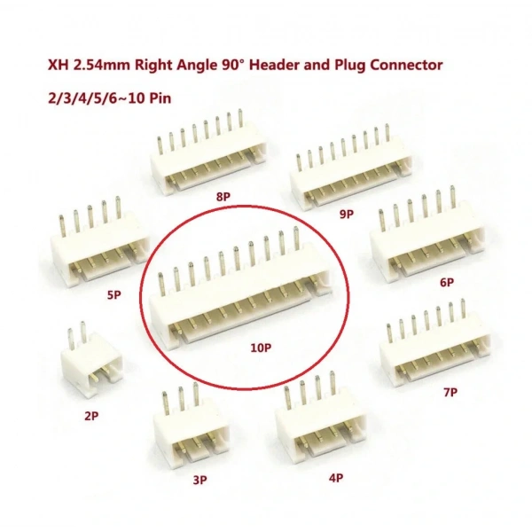 10 Pin JST-XH 2.54 Tunik Konnektör Erkek Eğik 90°