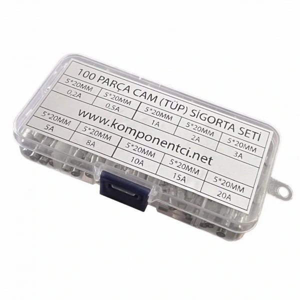 100 Parça 5x20mm Cam Sigorta Tüp Sigorta Seti Plastik Kutulu