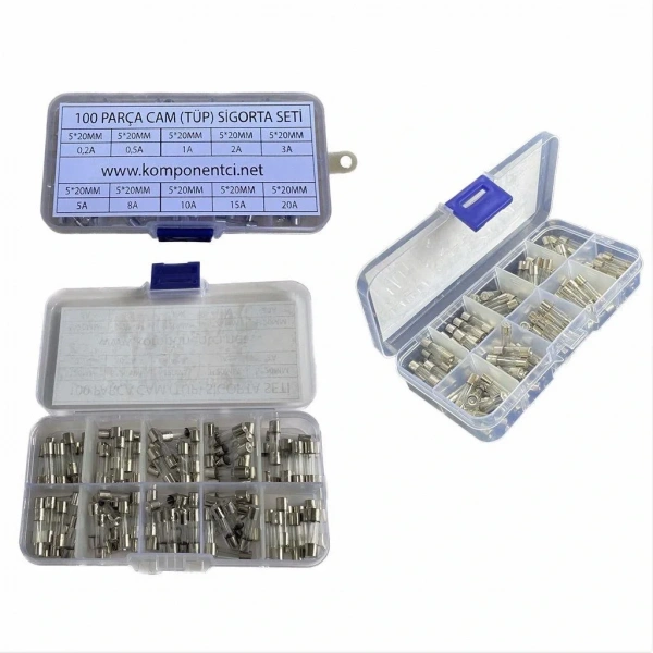 100 Parça 5x20mm Cam Sigorta Tüp Sigorta Seti Plastik Kutulu