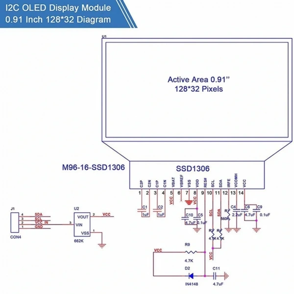 128x32 Oled Lcd Ekran 0.91 Inch SSD1306