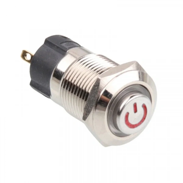12A-G1-C 12mm Çıkık Yaylı Işıklı Power Metal Buton - Kırmızı