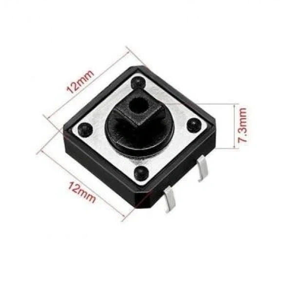 12x12x7.3mm 4 Pinli Siyah Push Buton - Tact Switch