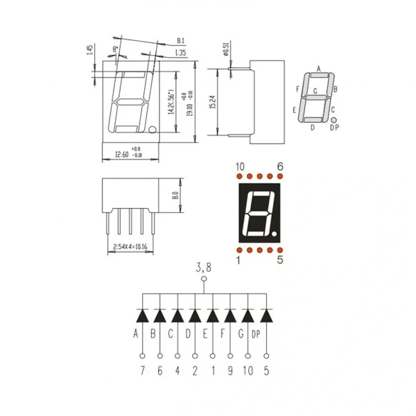 14 mm 7 Segment Display Ortak Katot 1 Digit