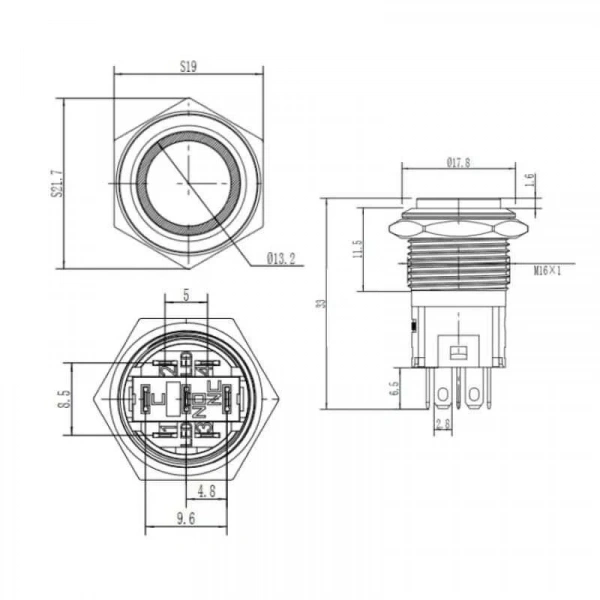 16A-G1Z-E 16mm Çıkık Anahtarlı Işıklı Metal Buton - Yeşil