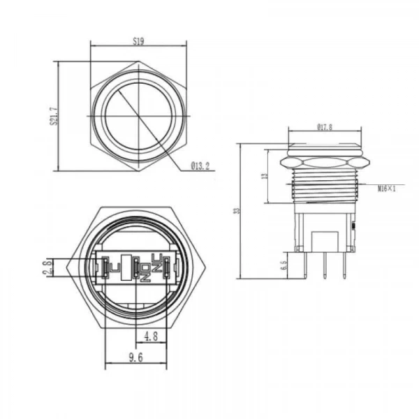 16A-P1Z 16mm Düz Anahtarlı Metal Buton