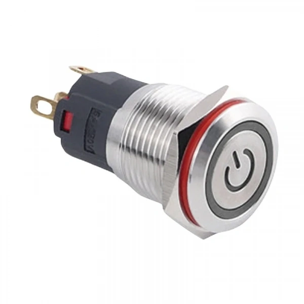 16A-P1Z-EC 16mm Düz Anahtarlı Işıklı Power Metal Buton - Beyaz