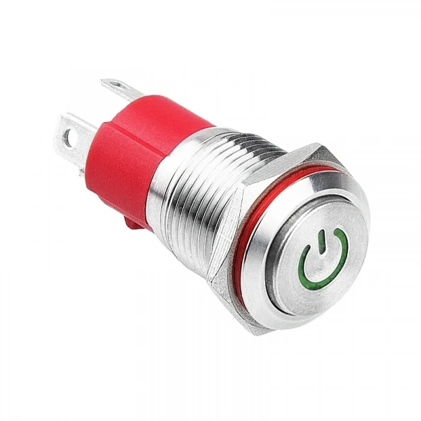 16D-G1-C 16mm Çıkık Yaylı Işıklı Power Metal Buton - Yeşil