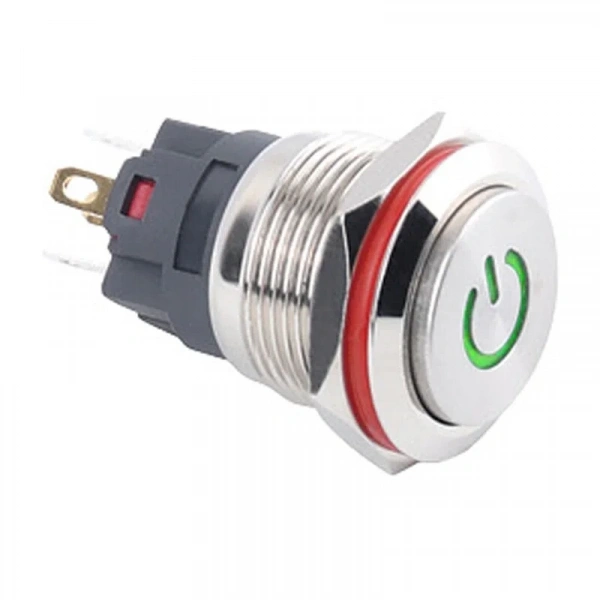 19A-G1-C 19mm Çıkık Yaylı Işıklı Power Metal Buton - Yeşil