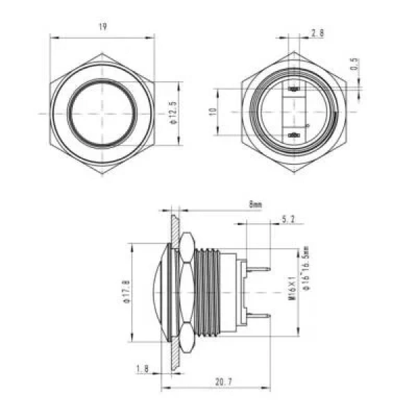19G-Q1 19mm Bombeli Yaylı Metal Buton
