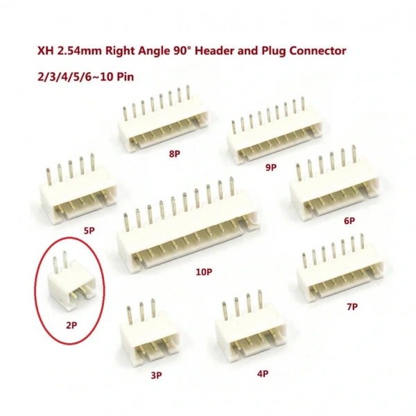 2 Pin JST-XH 2.54 Tunik Konnektör Erkek Eğik 90°