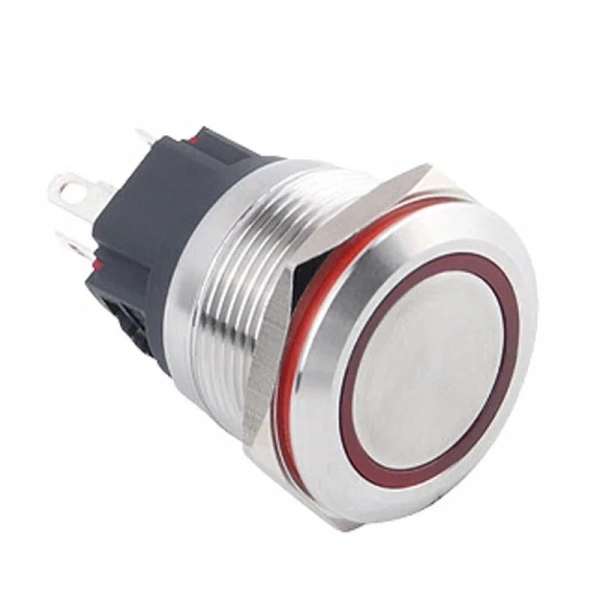 22B-P1Z-E 22mm Düz Anahtarlı Işıklı Metal Buton - Kırmızı