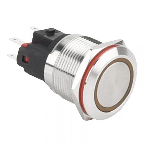 22E-P1Z-E 22mm Düz Anahtarlı Işıklı Metal Buton - Sarı
