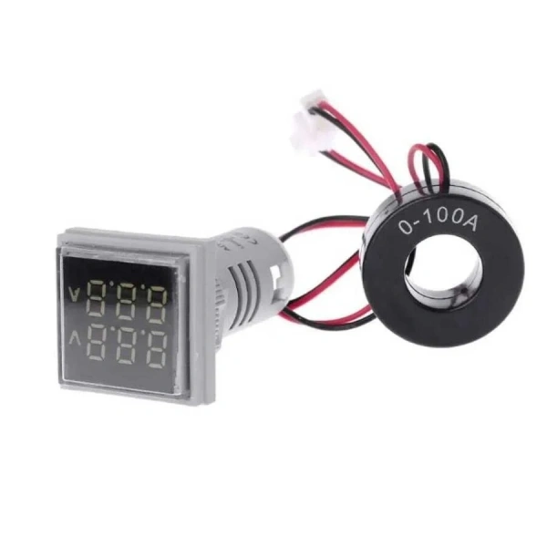 22mm Dijital Voltmetre-Ampermetre AC 20-500V 0-100A Beyaz