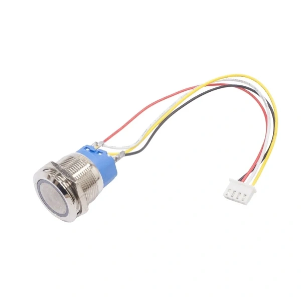 22mm Düz Yaylı Mavi Işıklı Metal Buton - Kablolu