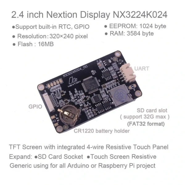 2.4 Inch Nextion Ekran 16MB Dahili Hafıza NX3224K024