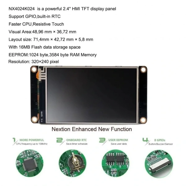 2.4 Inch Nextion Ekran 16MB Dahili Hafıza NX3224K024