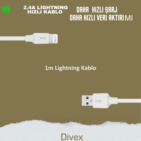 2.4A Iphone Uyumlu Lightning Şarj ve Data Kablosu 1m DC-104