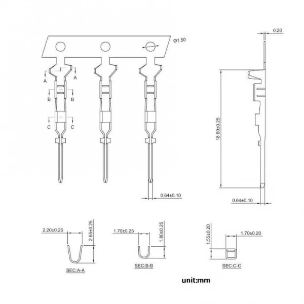 2.54mm Dupont Konnektör Erkek Terminali