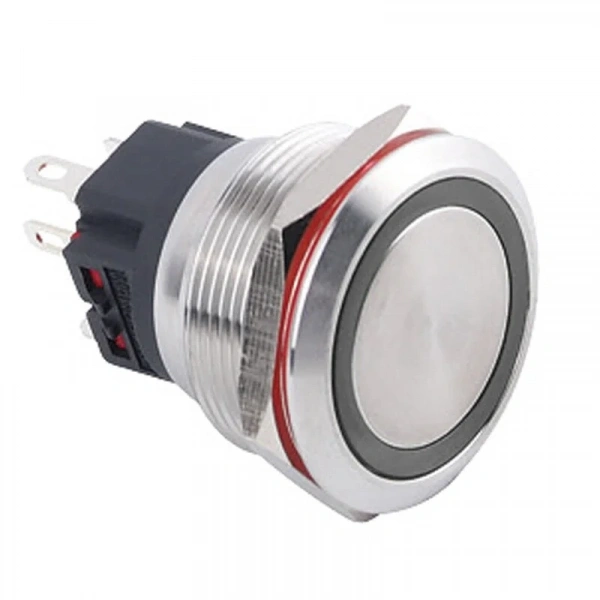 25B-P1-E 25mm Düz Yaylı Işıklı Metal Buton - Beyaz