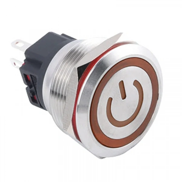 25B-P1-EC 25mm Düz Yaylı Işıklı Power Metal Buton - Sarı