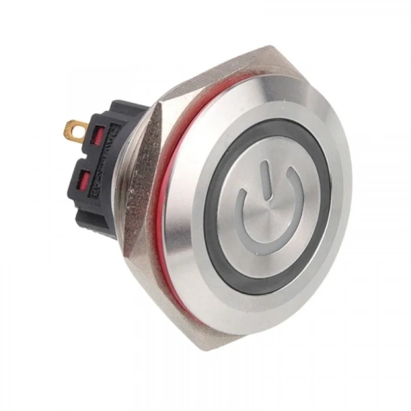 28B-P1Z-EC 28mm Düz Anahtarlı Işıklı Power Metal Buton - Beyaz