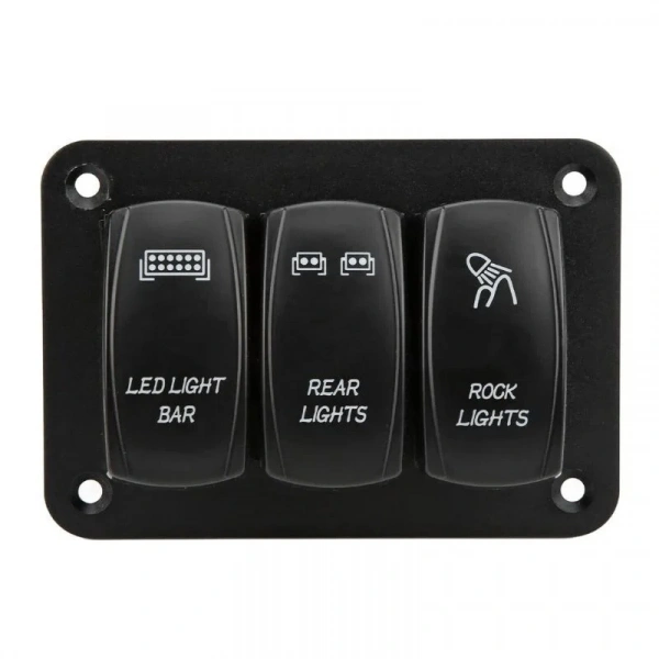 3lü ON-OFF Işıklı Anahtar Switch Panel 12V-24V- Mavi