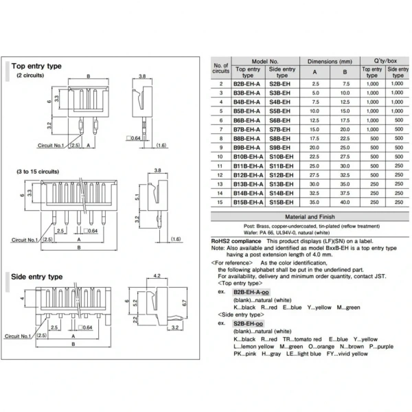 3 Pin JST-EH 2.5mm Düz Konnektör Erkek B3B-EH-A(LF)(SN)