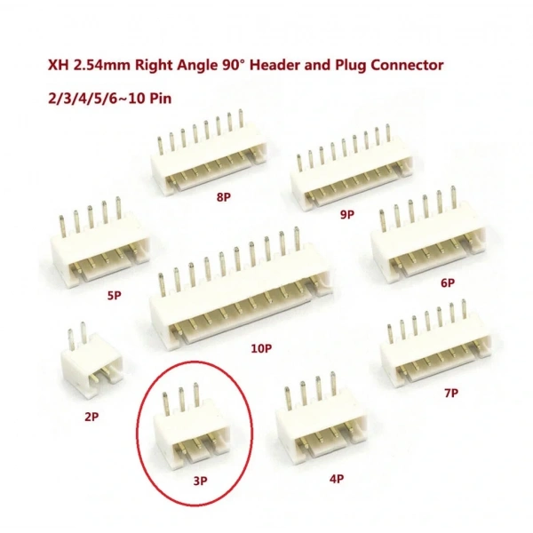 3 Pin JST-XH 2.54 Tunik Konnektör Erkek Eğik 90°