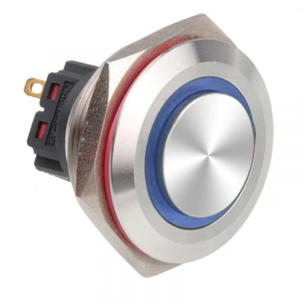 30B-G1-E 30mm Çıkık Yaylı Işıklı Metal Buton - Mavi