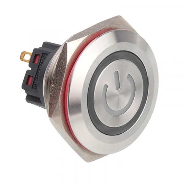 30B-P1-EC 30mm Düz Yaylı Işıklı Power Metal Buton - Beyaz