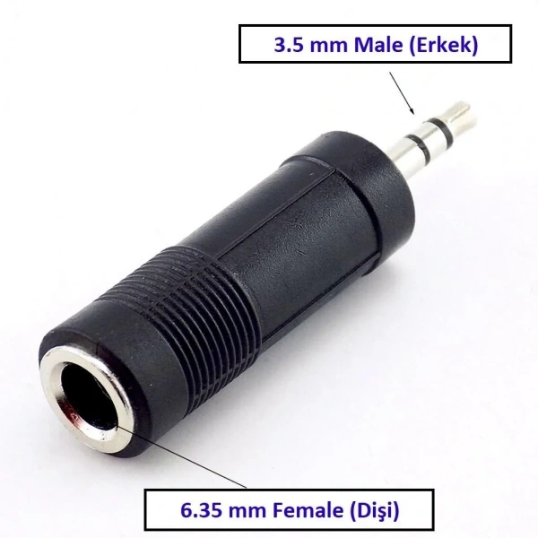 3.5mm Erkek Jak 6.35mm Dişi Jak Çevirici Adaptör