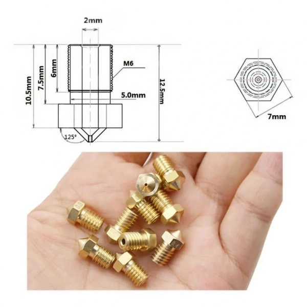3D Yazıcı-Printer M6 1.75mm / 0.6mm V5-V6 Pirinç Nozzle