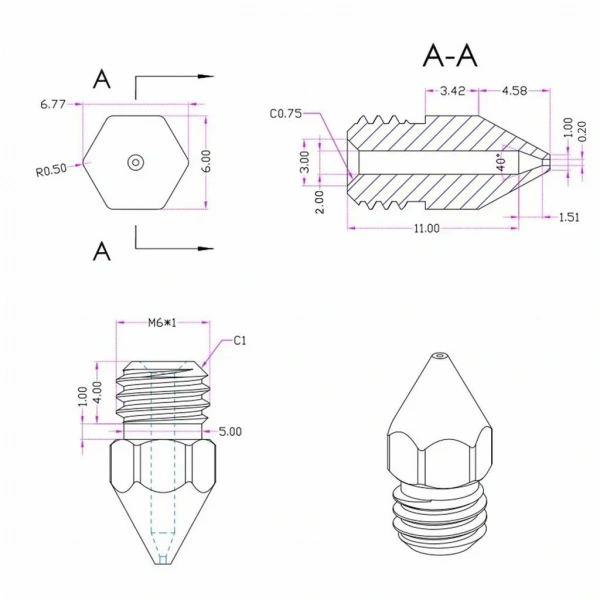3D Yazıcı-Printer MK8 0.2mm Pirinç Nozzle