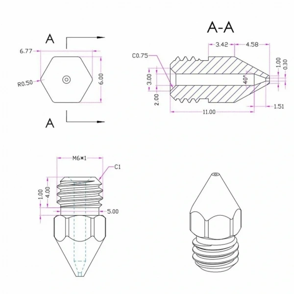 3D Yazıcı-Printer MK8 0.3mm Pirinç Nozzle