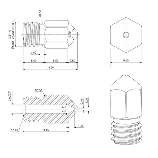 3D Yazıcı-Printer MK8 0.4mm Pirinç Nozzle