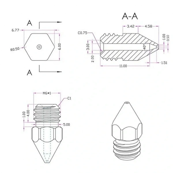 3D Yazıcı-Printer MK8 0.5mm Pirinç Nozzle