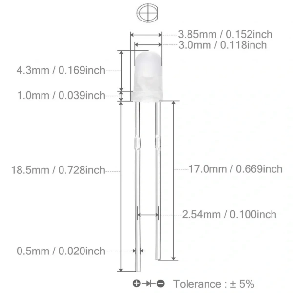 3mm Led Beyaz Diyot Diffused 1 Adet