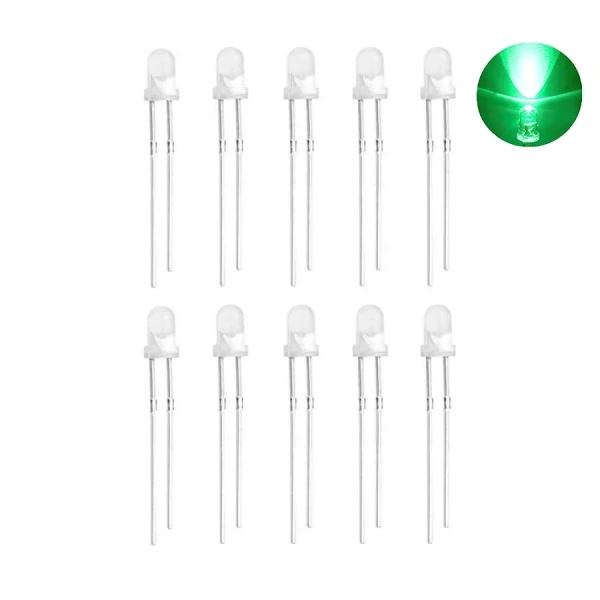 3mm Şeffaf Yeşil Led Paketi - 10 Adet