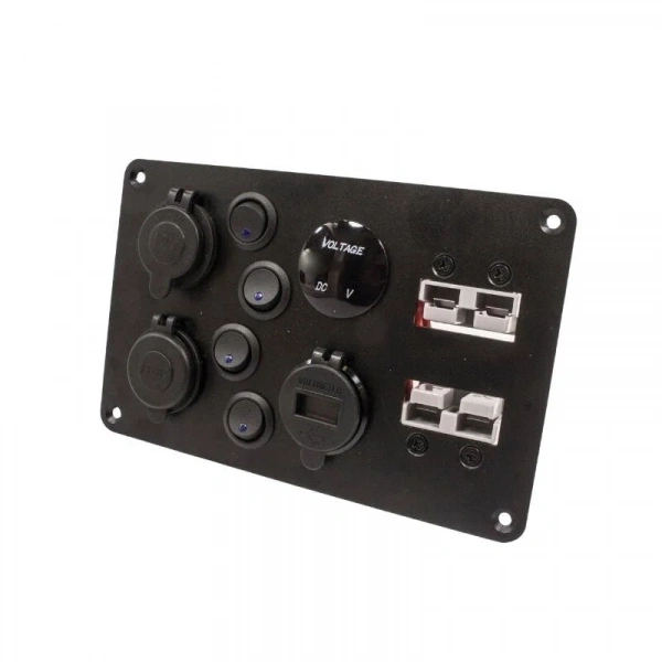 4lü Mavi Nokta Işıklı Switch Panel Anderson Soket Çakmaklık ve Voltaj Göstergeli